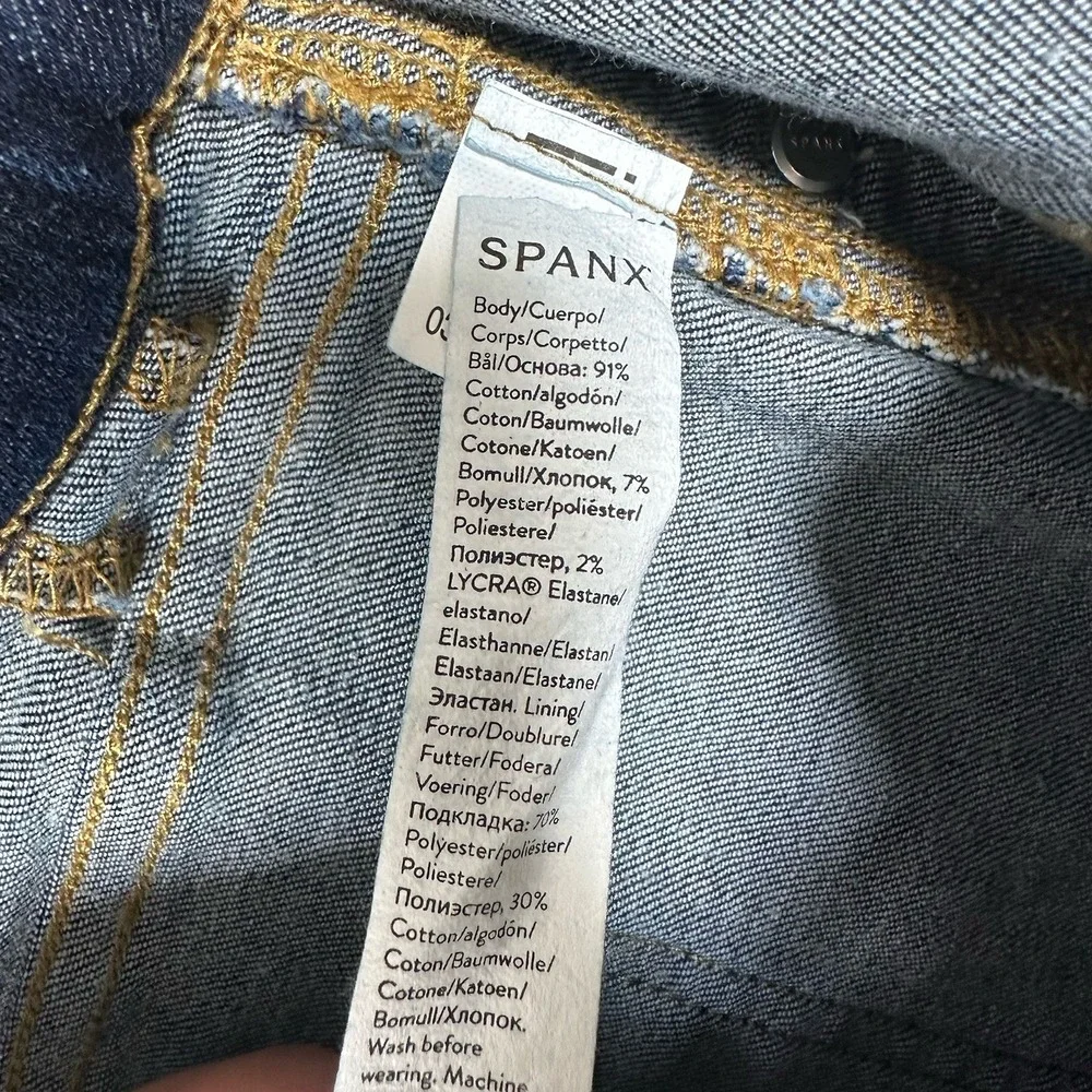 Spanx Jeans Womens Size Large Tall Flare Blue Pull On Stretch Shaping Denim